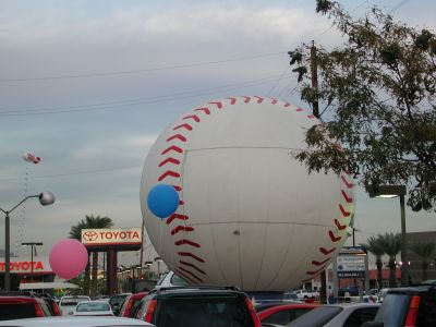Giant baseball sells Toyotas.
